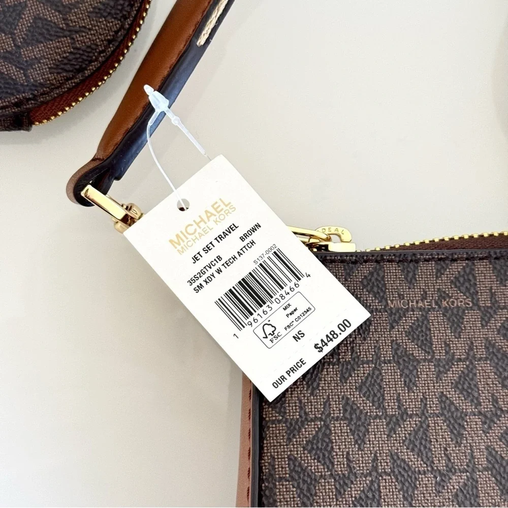 NWT! Michael Kors Jet Set Logo Crossbody Bag, Brown